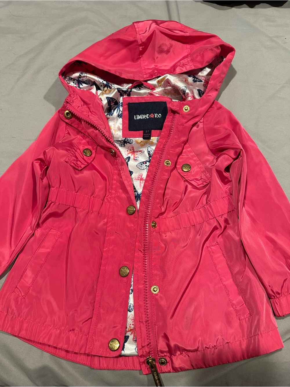 Limited Too Bright Pink Hooded jacket with Butterfly Lining
